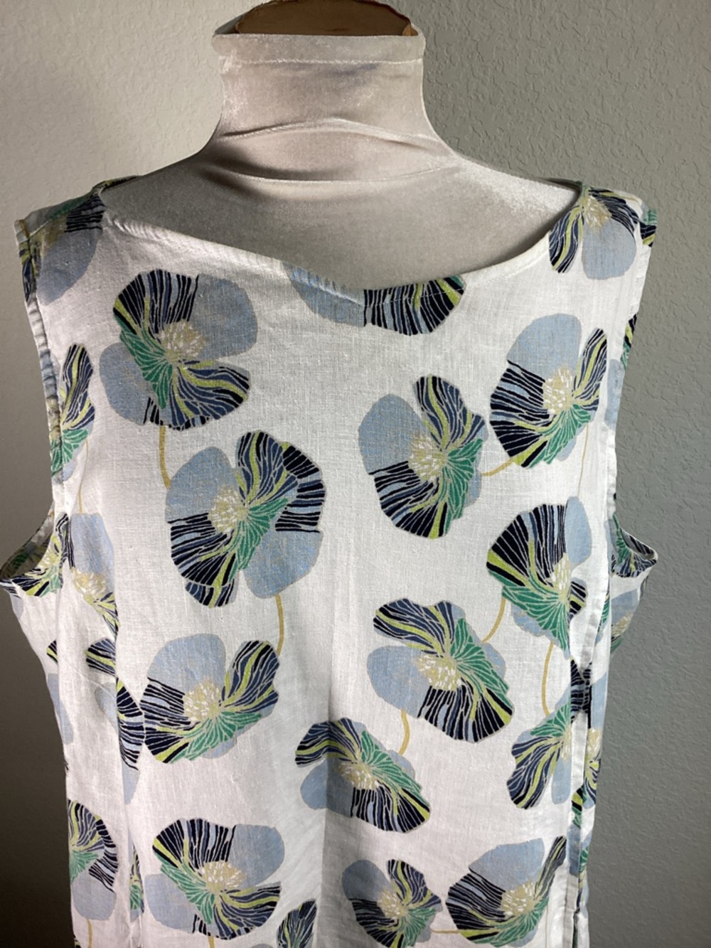Habitat White Sleeveless Dress Blue, Navy & Lime Floral Pattern Size XL Linen - Picture 2 of 11